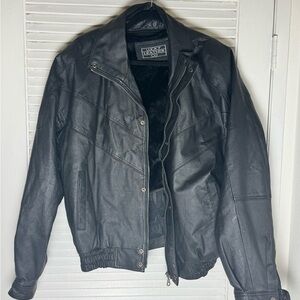 Lucky Leather Co Vintage Black Bomber Jacket for Men Large Removable lining